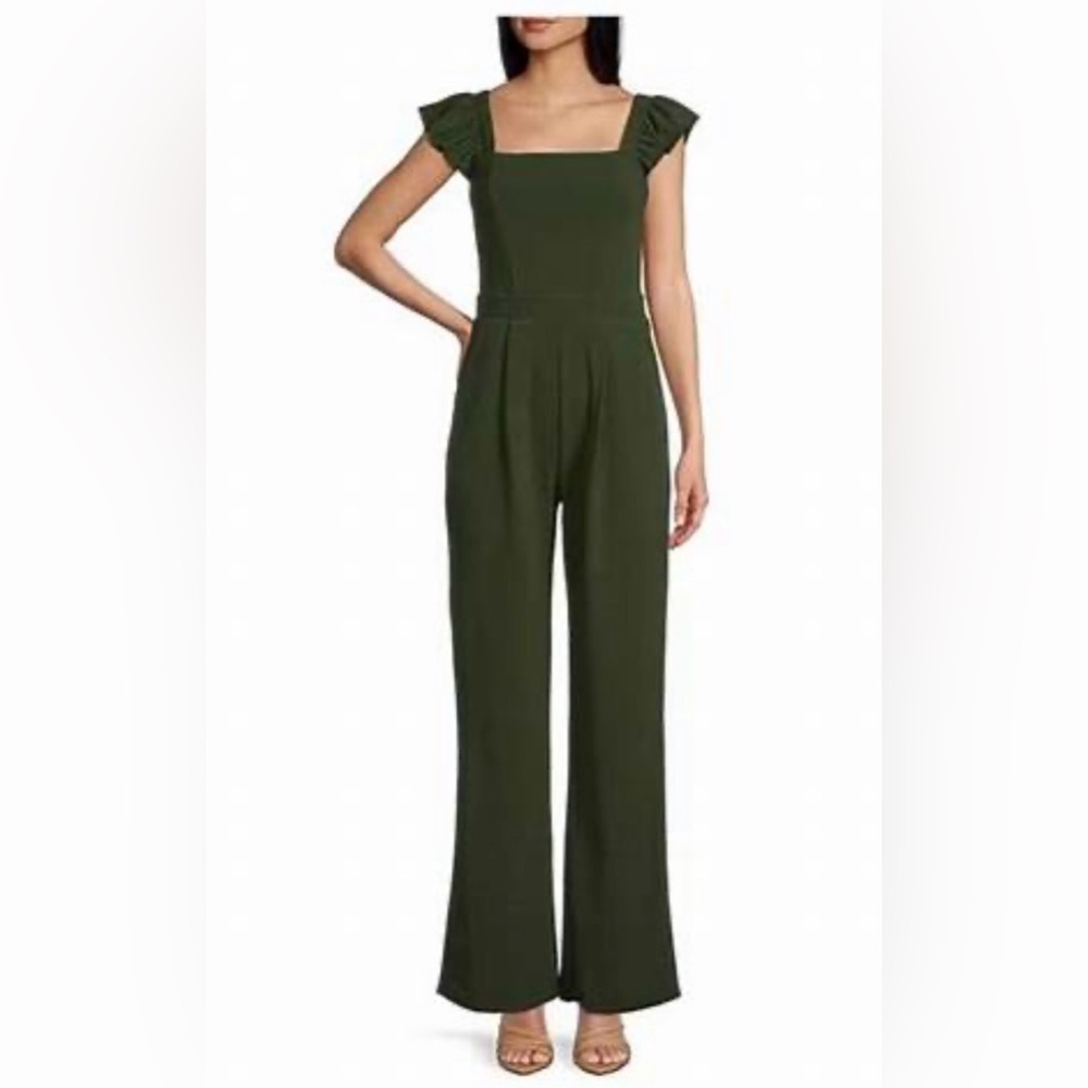 Moa Moa Olive Green Sleeveless Wide-Leg Jumpsuit